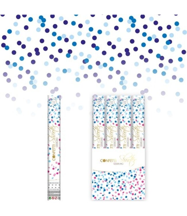 Confettikanon Gender Reveal | Blauwe & lichtblauwe confetti | 40 cm