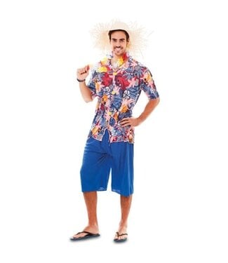 Fyasa Hawaiiaan set | Broek, shirt & strohoed | Maat M/L