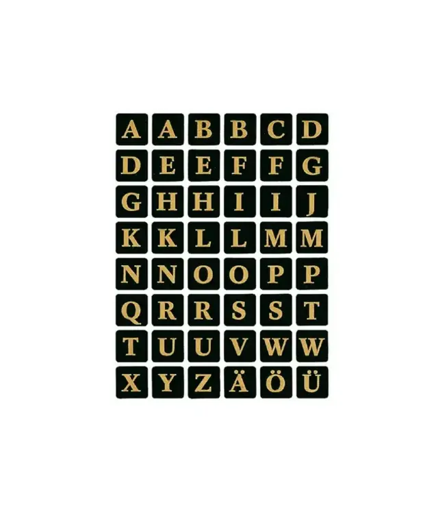 Stickers Letters A-Z Goud op Zwart | 13x13mm 96 stuks