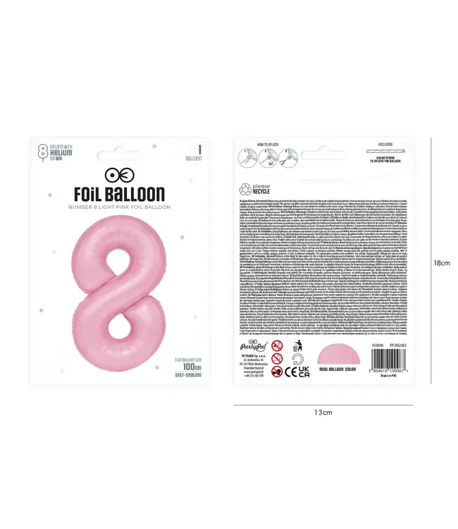 Cijferballon 8 lichtroze | 100 cm