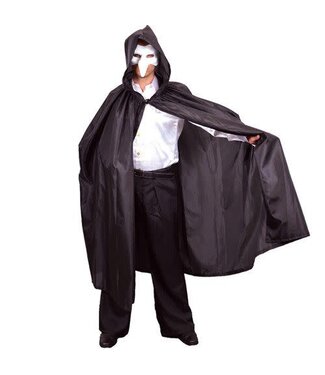 Cape met capuchon luxe zwart satijn | 130cm