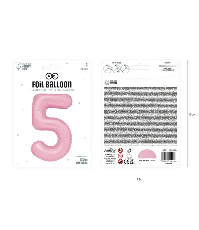 Cijferballon 5 lichtroze | 100 cm