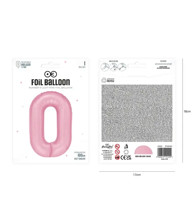Cijferballon 0 lichtroze | 100 cm