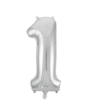 PartyPal Cijferballon 1 zilver | 100 cm