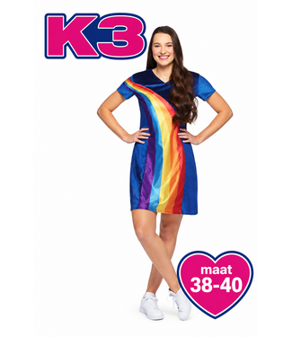 Studio 100 K3 Verkleedjurk - Regenboog Blauw - Volwassen Maat 38-40