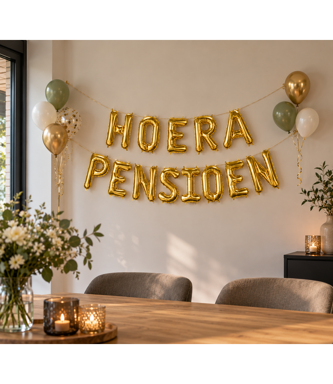 Folieballon set Hoera Pensioen | Goud | 190cm