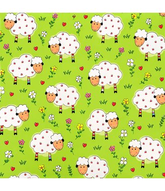 Brauns Cadeaupapier groen met schaapjes | 2m x 70cm