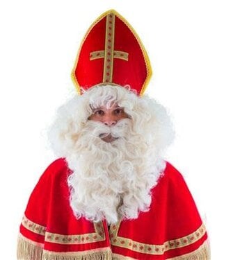 Pruik en baard Sinterklaas deluxe beige