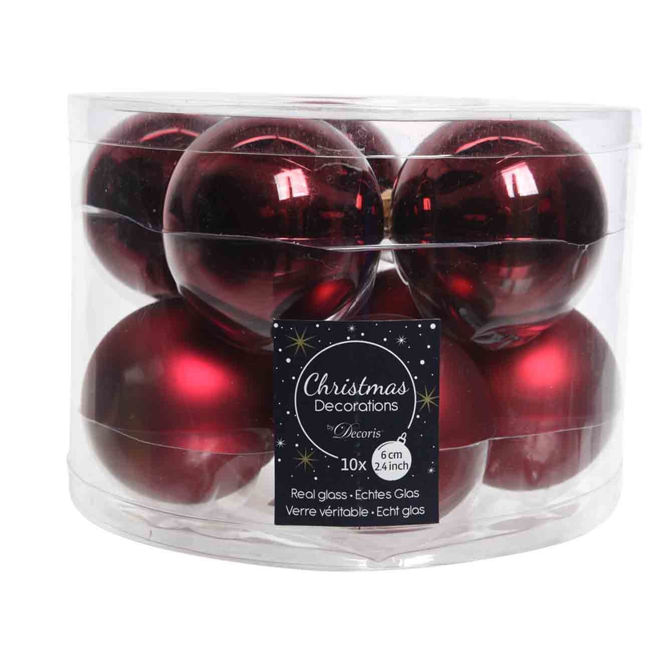 Kerstballen set 10-delig | glas | donkerrood | 6cm