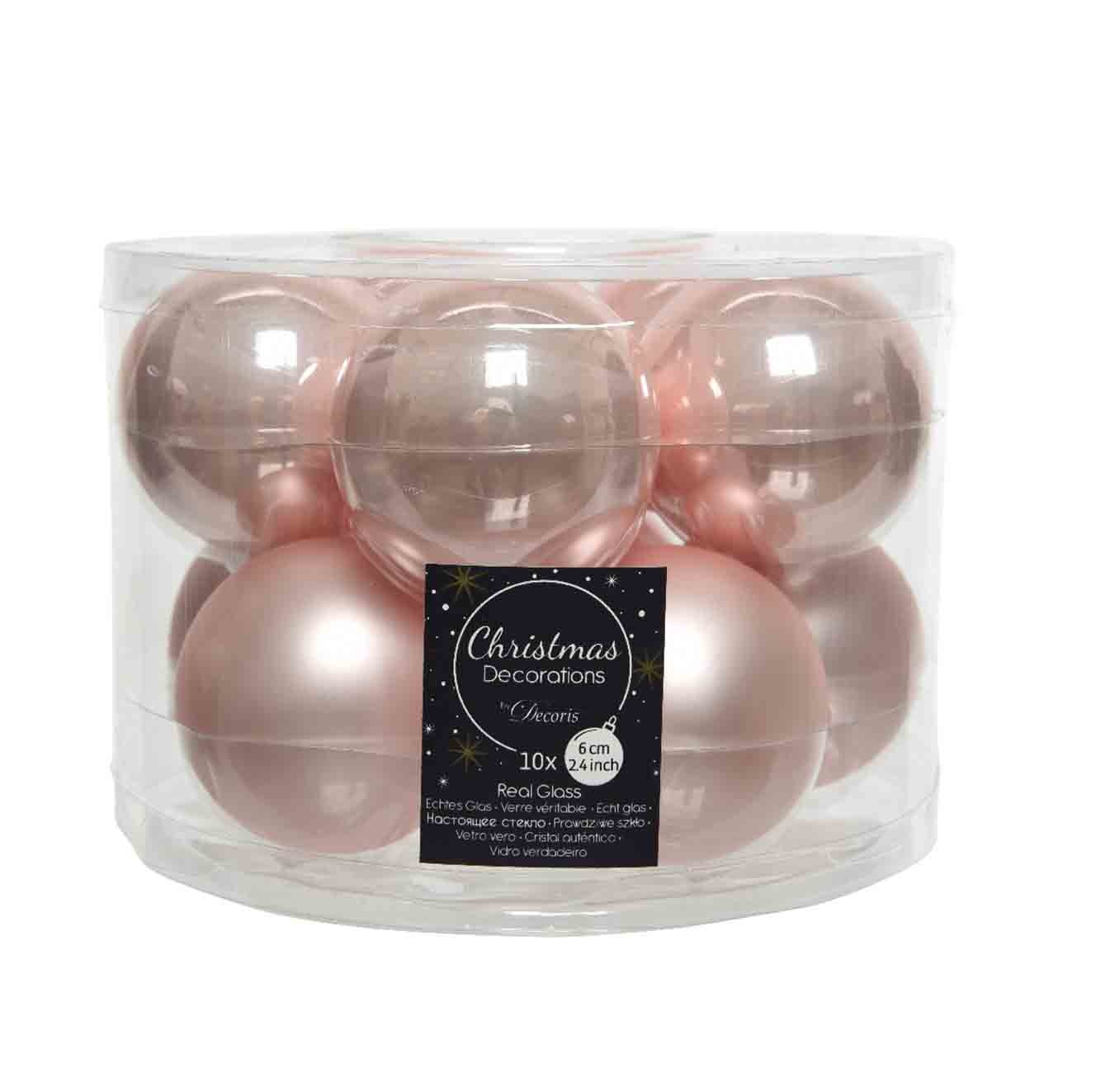 Kerstballen set 10-delig | glas | poederroze | 6cm