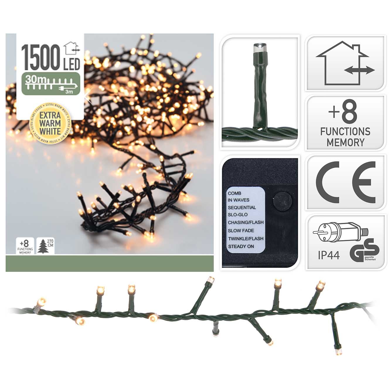 Kerstverlichting micro cluster | 1500 LED lampjes | extra warm wit | 30 meter
