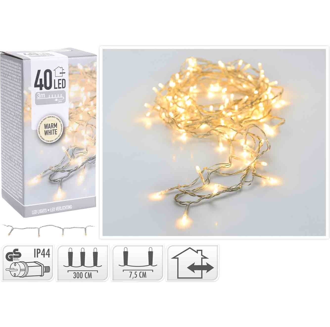 Kerstverlichting transparant snoer | 40 LED lampjes | warm wit | 3 meter