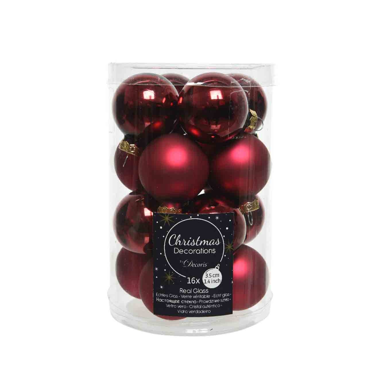 Kerstballen set 16-delig | glas | donkerrood | 3,5cm