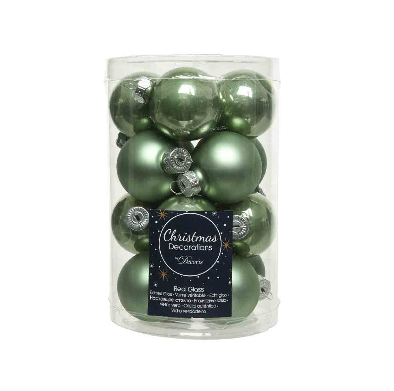Kerstballen set 16-delig | glas | saliegroen | 3,5cm