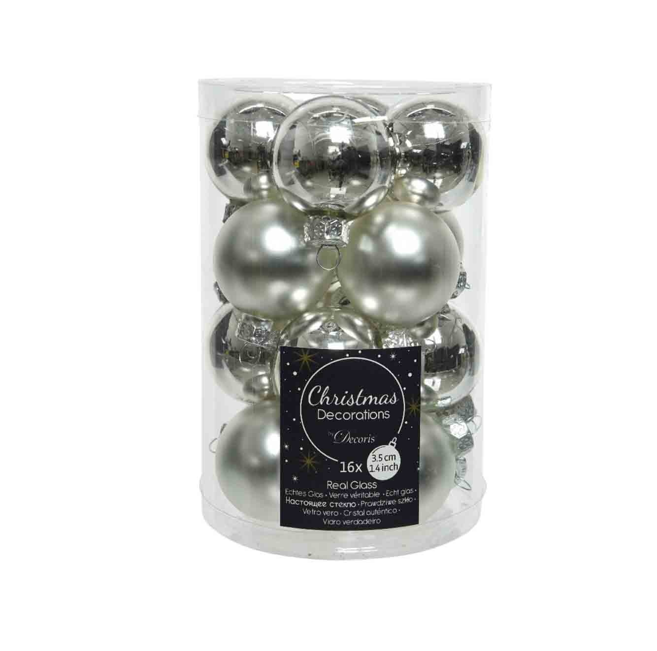 Kerstballen set 16-delig | glas | zilver | 3,5cm