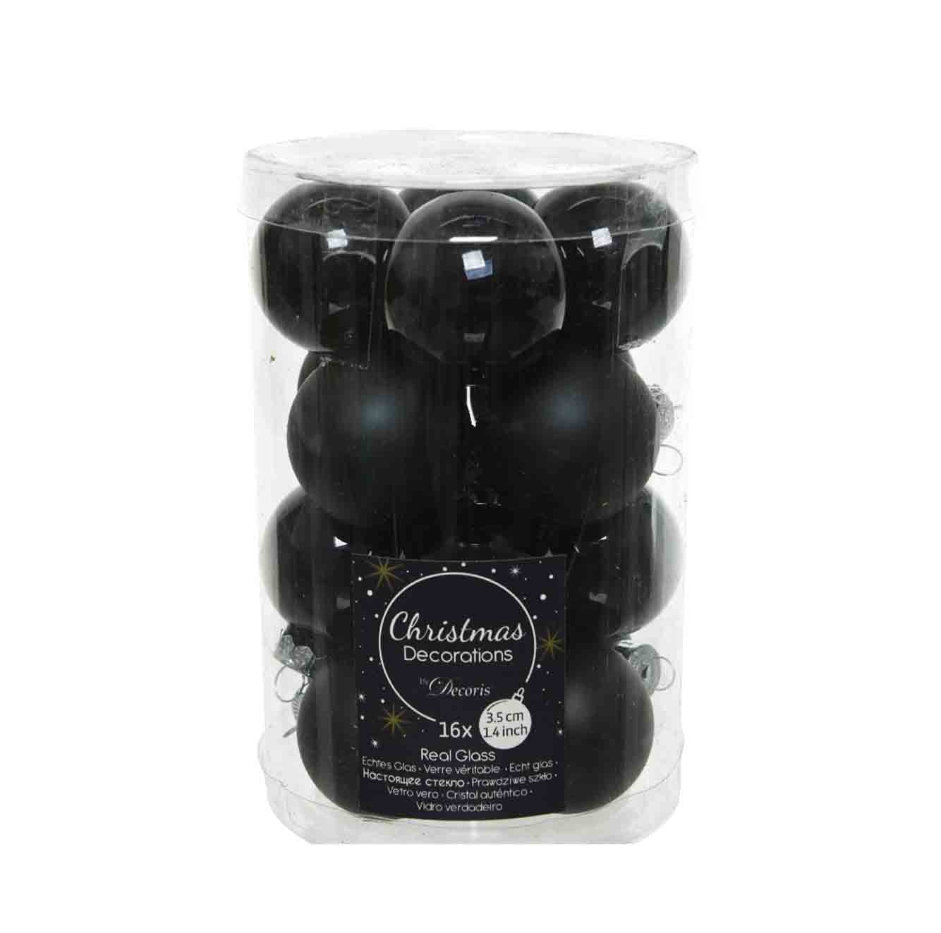 Kerstballen set 16-delig | glas | zwart | 3,5cm