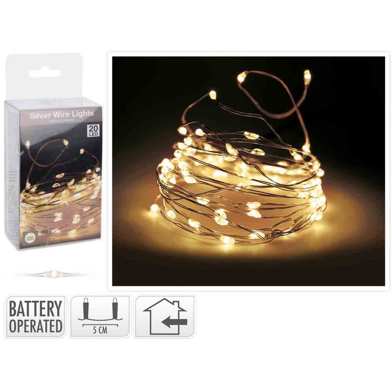 Kerstverlichting zilverdraad | 20 LED lampjes | warm wit | 1 meter