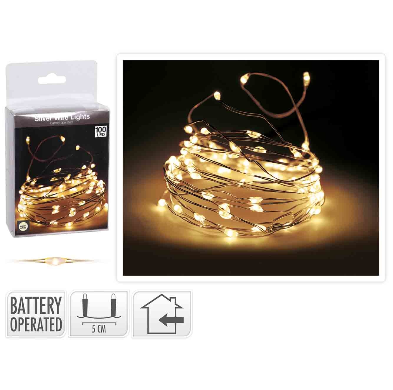 Kerstverlichting zilverdraad | 100 LED lampjes | warm wit | 5 meter