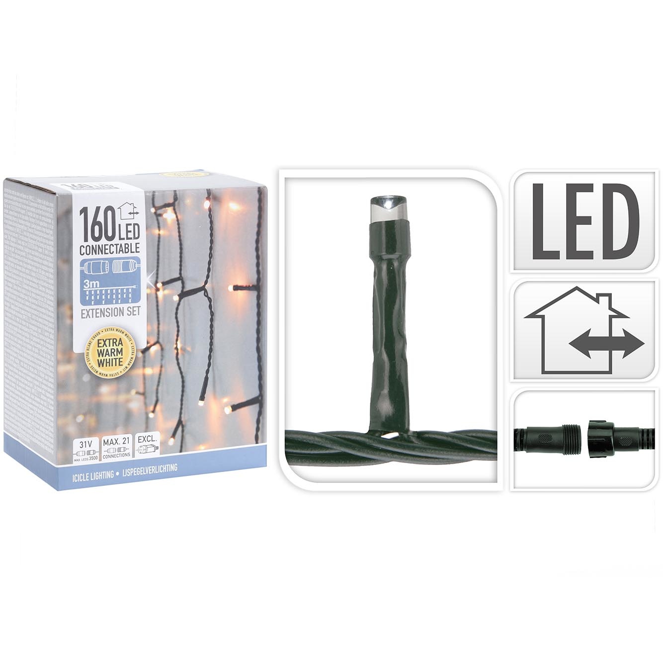 IJspegelverlichting koppelbaar | 160 LED lampjes | extra warm wit | 3 meter