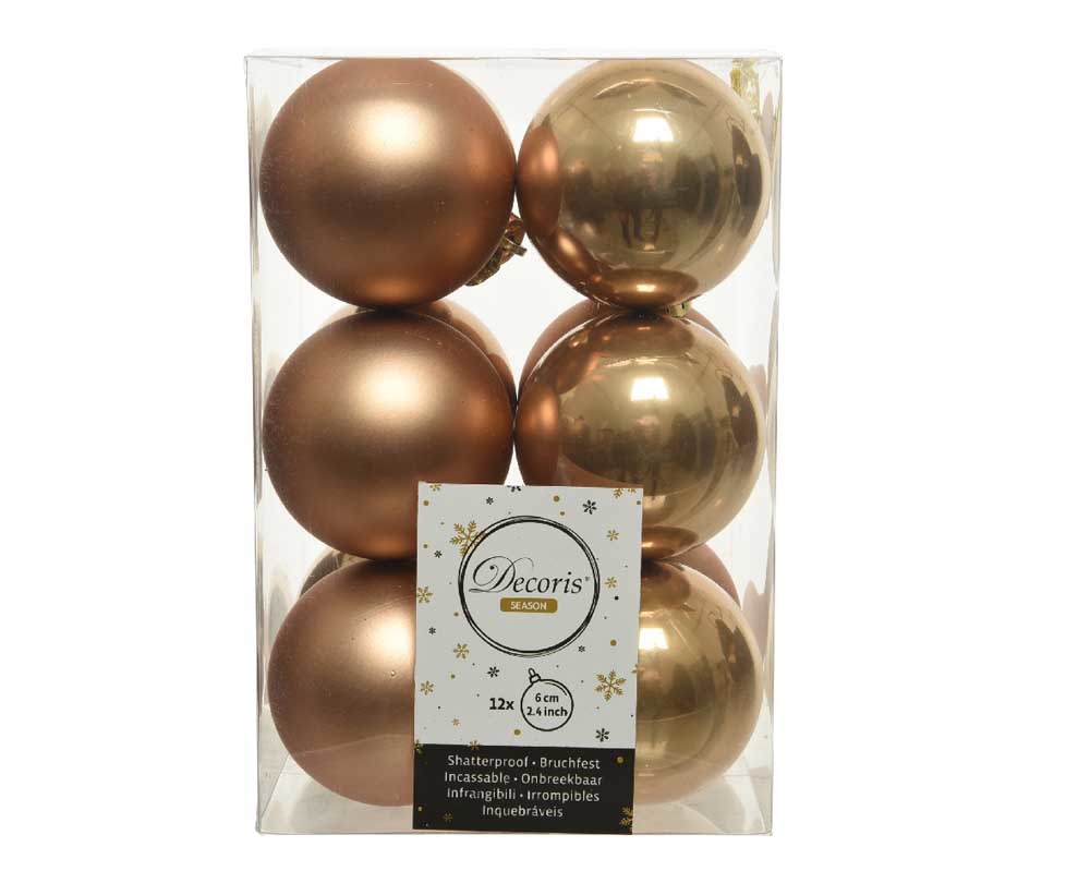 Kerstballen set 12-delig kunststof camel bruin