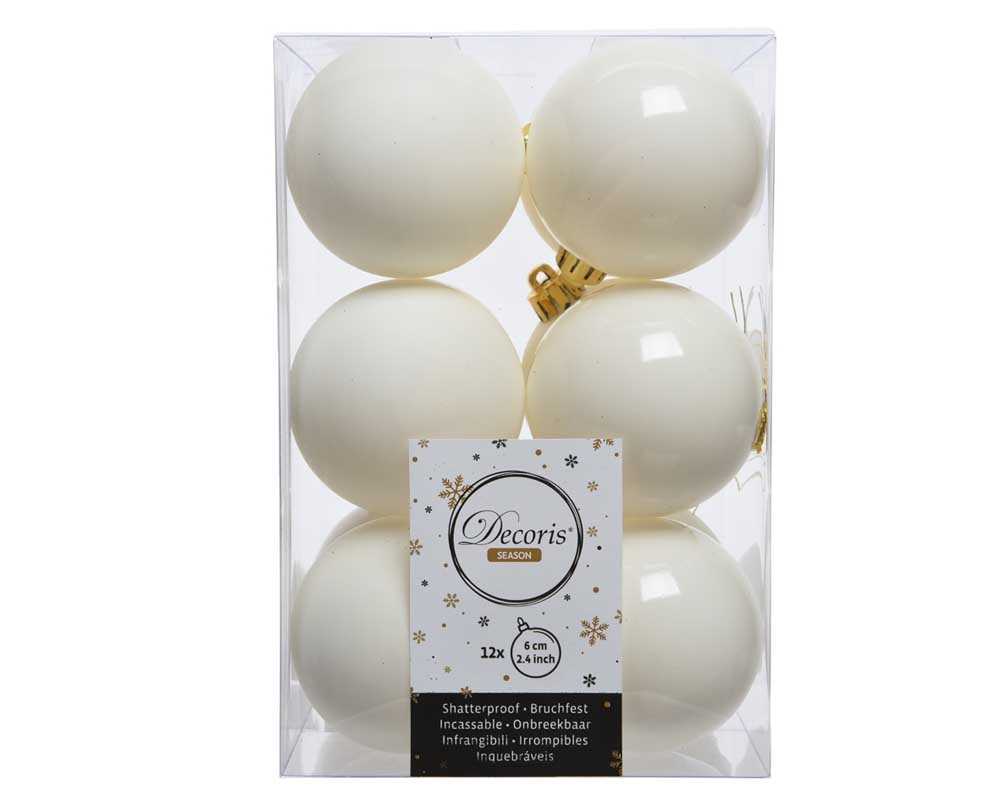 Kerstballen set 12-delig | kunststof/onbreekbaar | wolwit | 6cm