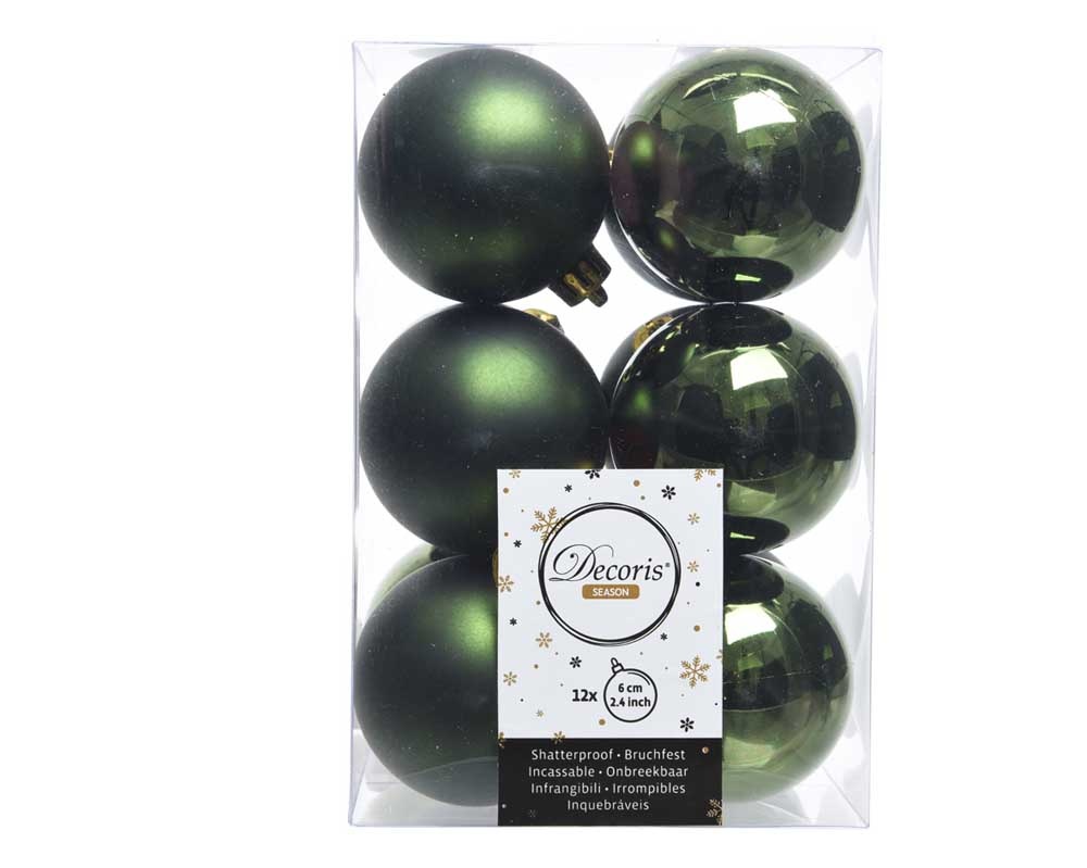 Kerstballen set 12-delig | kunststof/onbreekbaar | dennengroen | 6cm