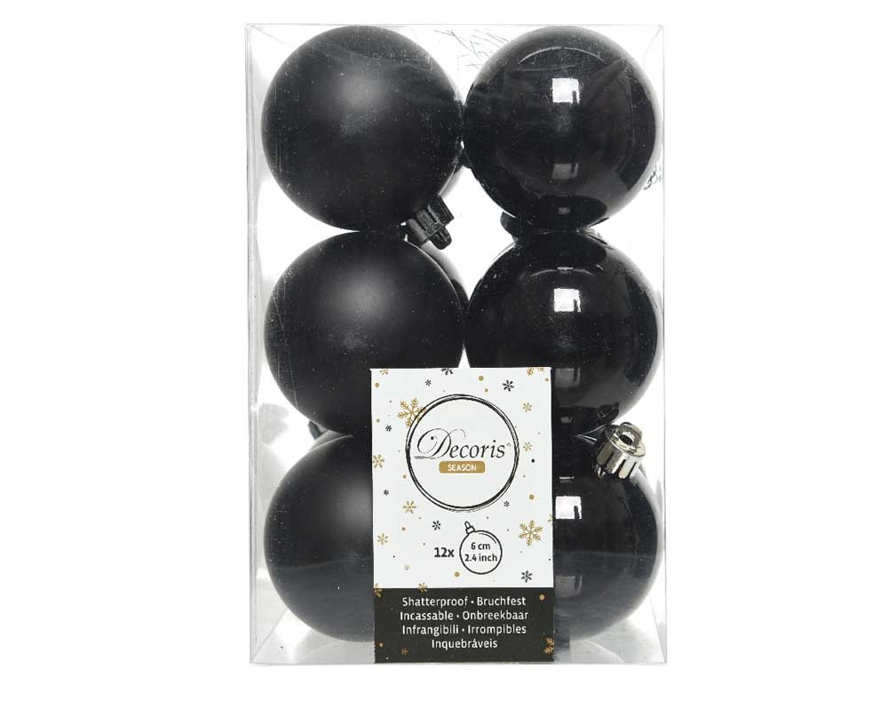 Kerstballen set 12-delig | kunststof/onbreekbaar | zwart | 6cm