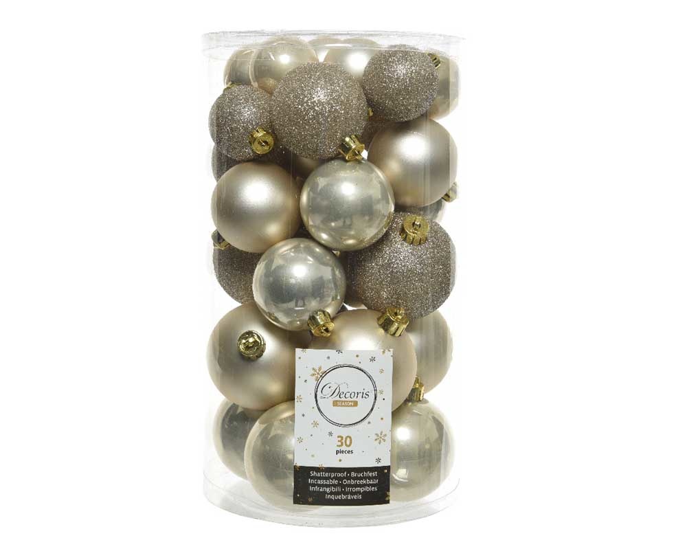 Kerstballen set 30-delig | kunststof/onbreekbaar | parel | diverse maten