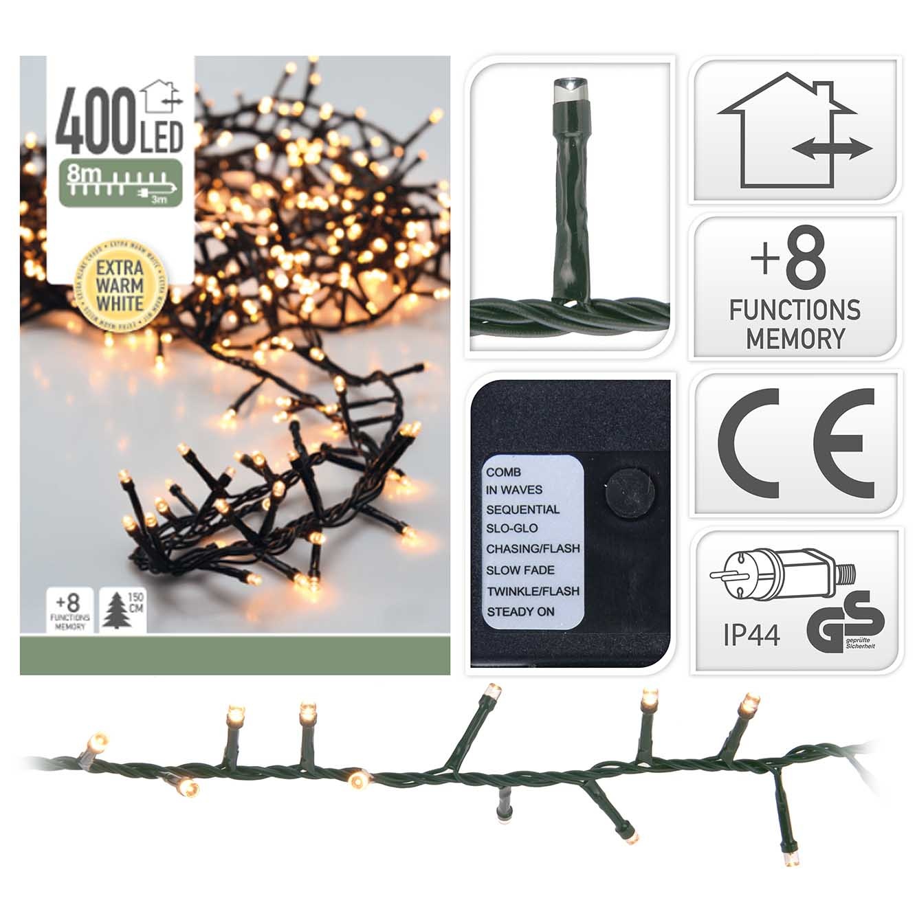 Kerstverlichting micro cluster | 400 LED lampjes | extra warm wit | 8 meter