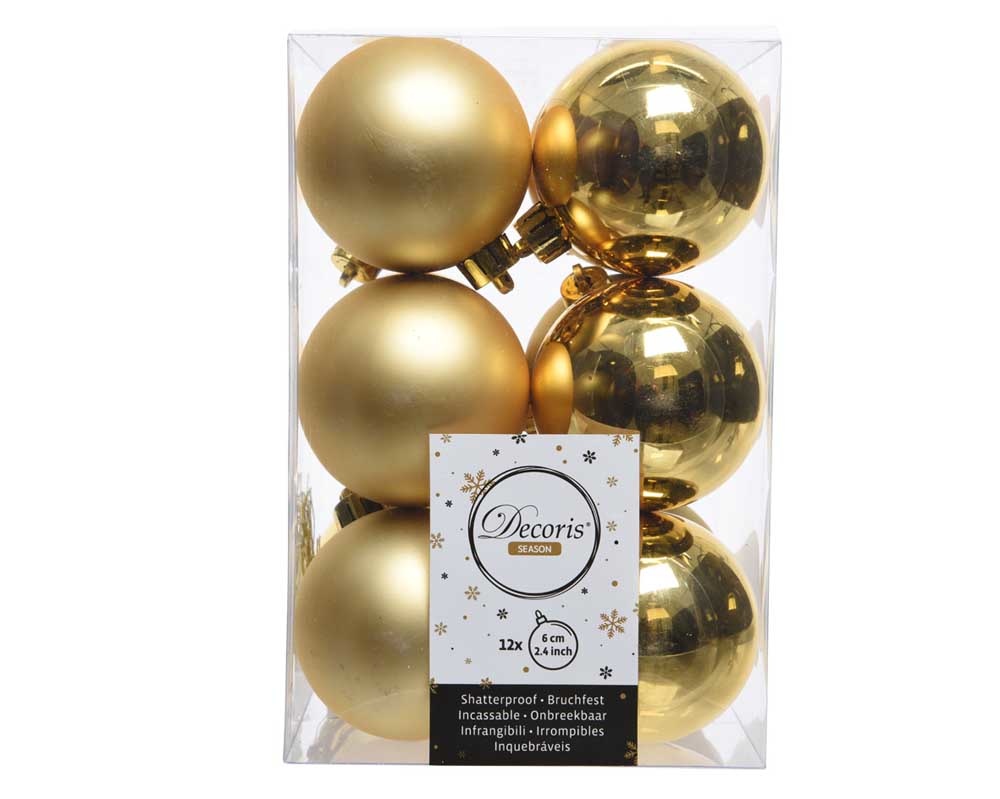 Kerstballen set 12-delig | kunststof/onbreekbaar | lichtgoud | 6cm