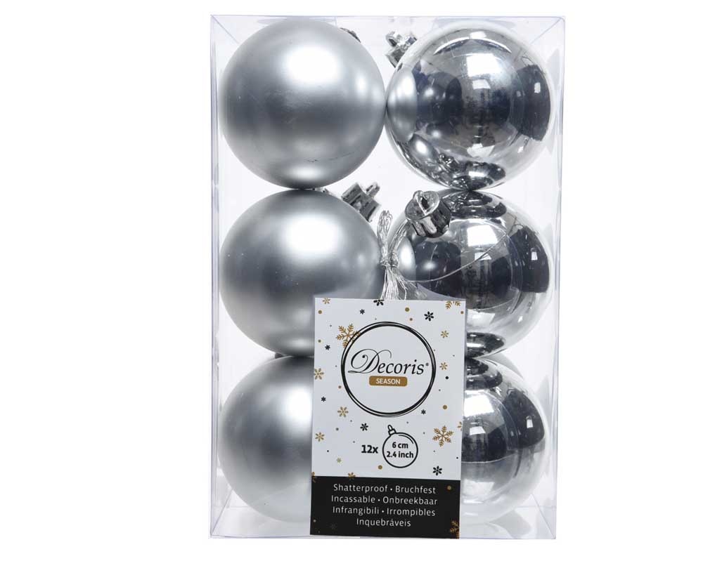Kerstballen set 12-delig | kunststof/onbreekbaar | zilver | 6cm