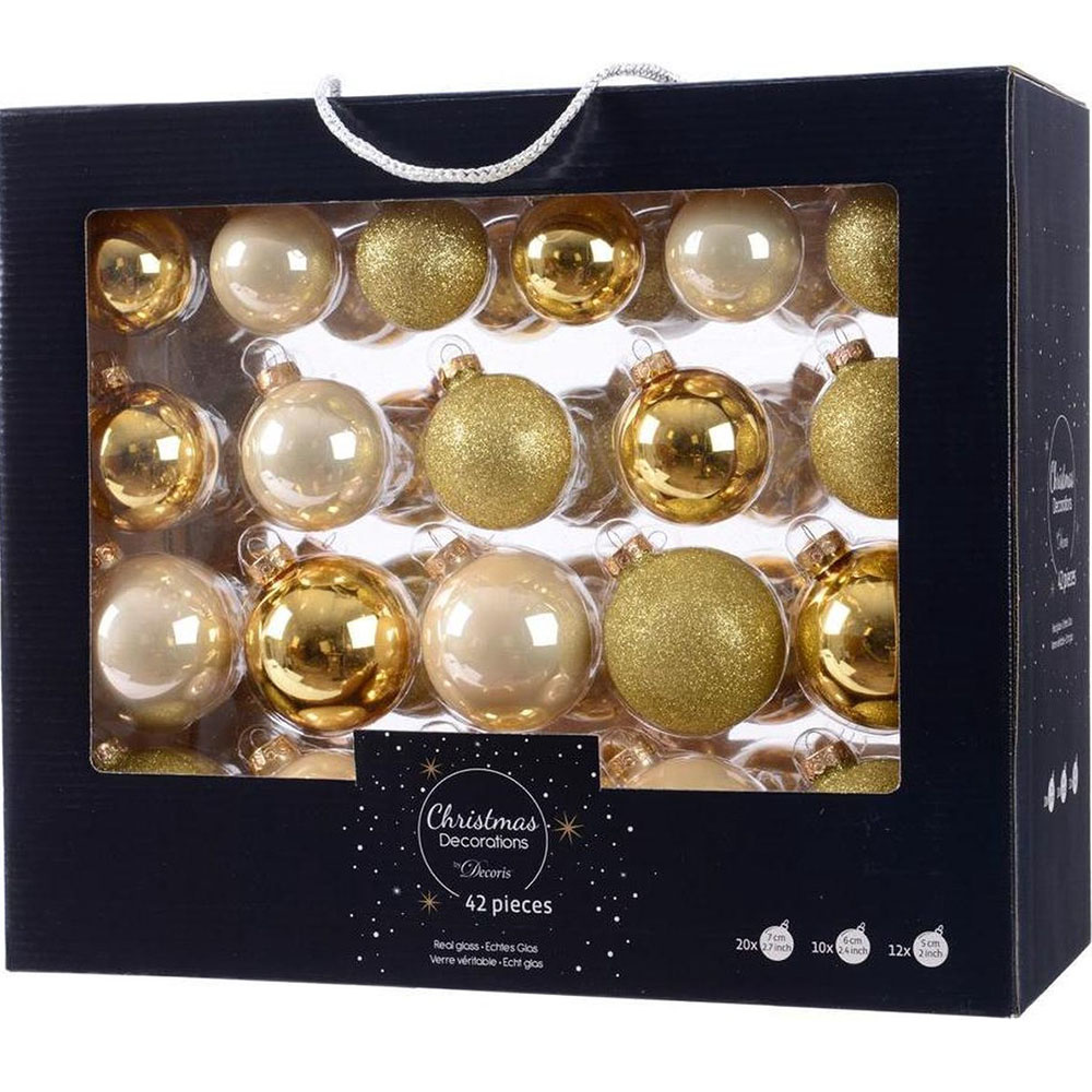 Kerstballen set 42-delig | glas | parel/goud | diverse maten