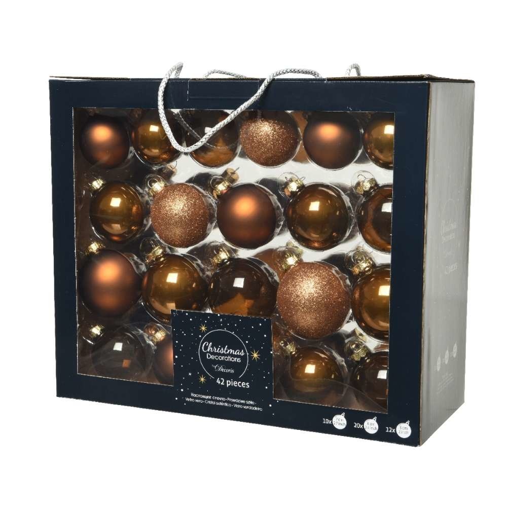 Kerstballen set 42-delig | glas | bruin | diverse maten
