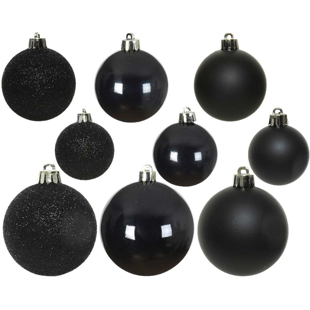 Kerstballen set 30-delig | kunststof/onbreekbaar | zwart | diverse maten