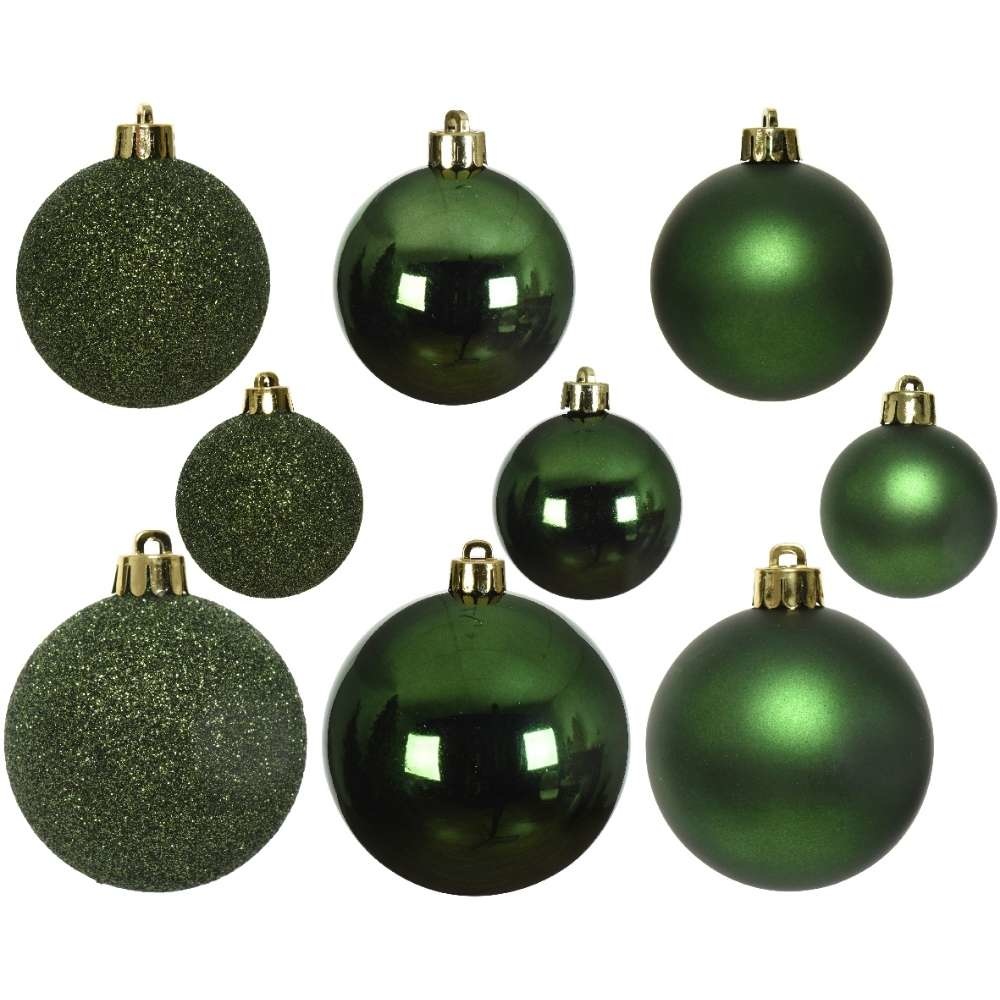 Kerstballen set 30-delig | kunststof/onbreekbaar | dennengroen | diverse maten