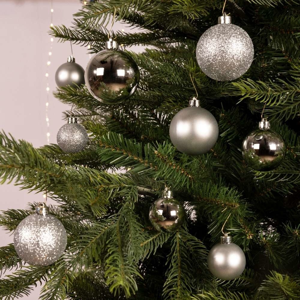 Kerstballen set 30-delig | kunststof/onbreekbaar | zilver | diverse maten