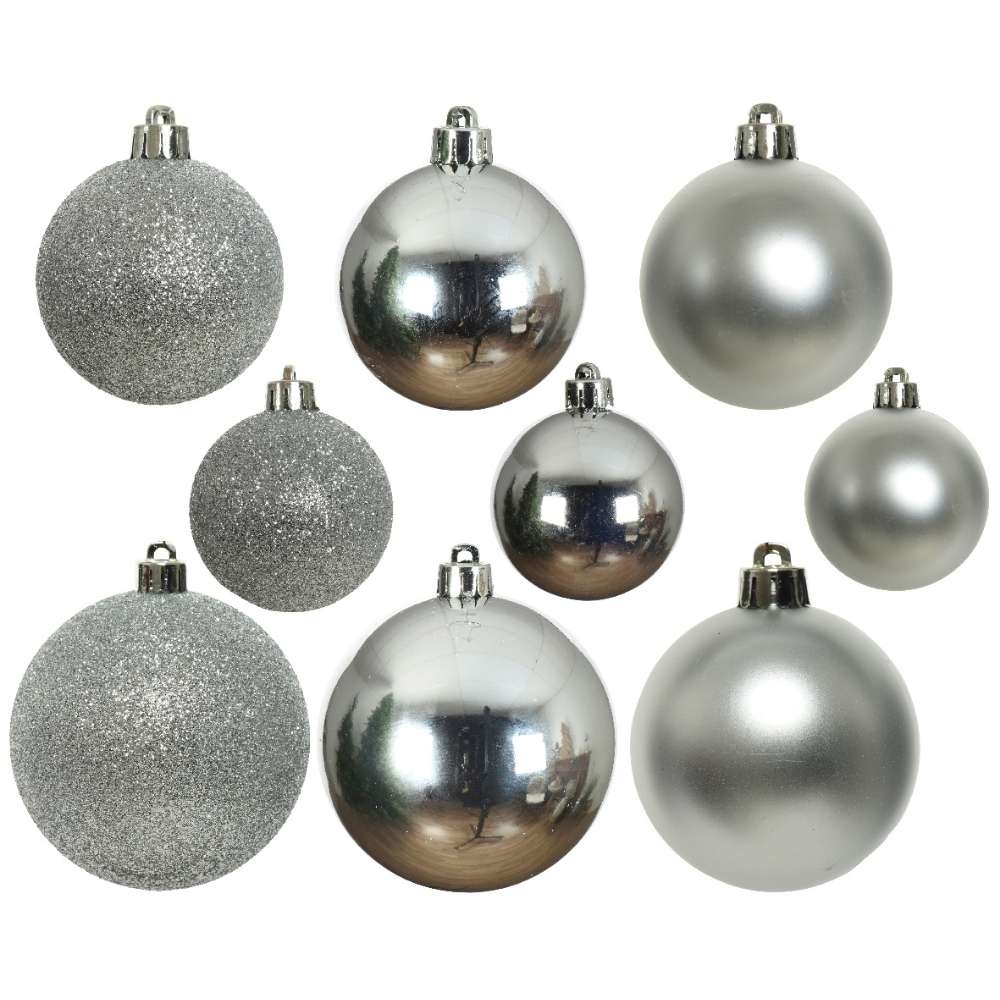 Kerstballen set 30-delig | kunststof/onbreekbaar | zilver | diverse maten
