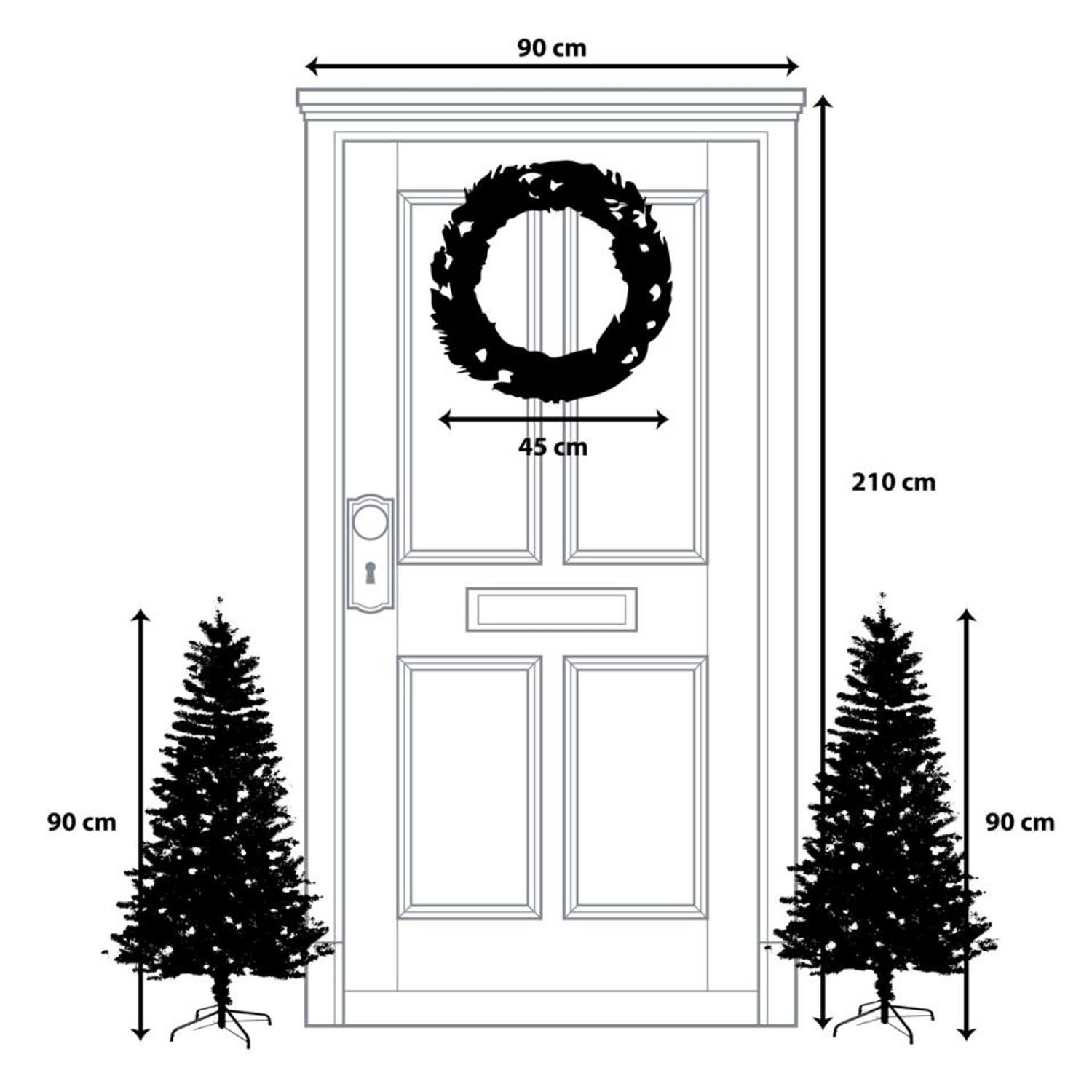 Glendon twee kerstboompjes + krans | groen met LED lampjes | set van 4