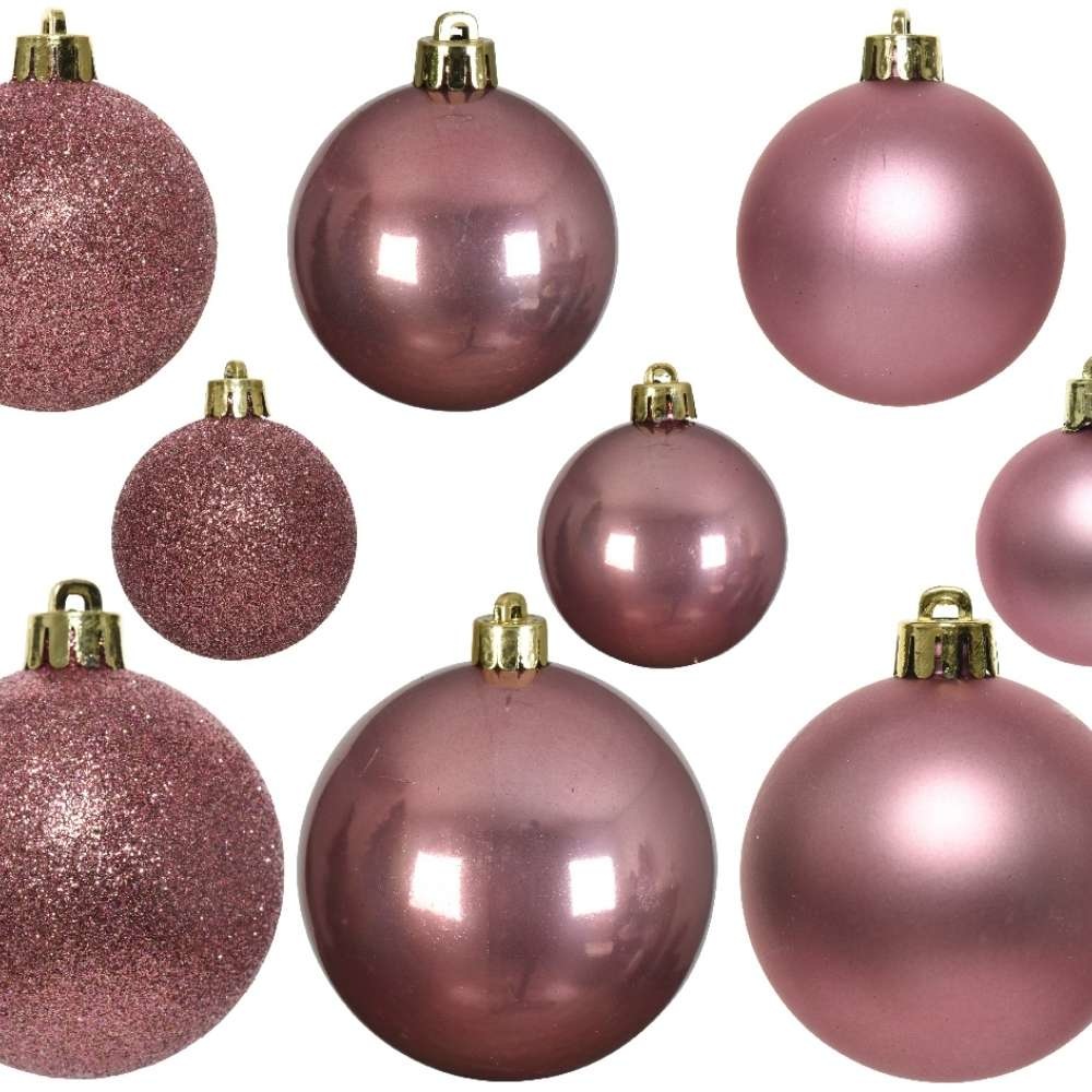 Kerstballen set 42-delig | glas | donkerroze | diverse maten