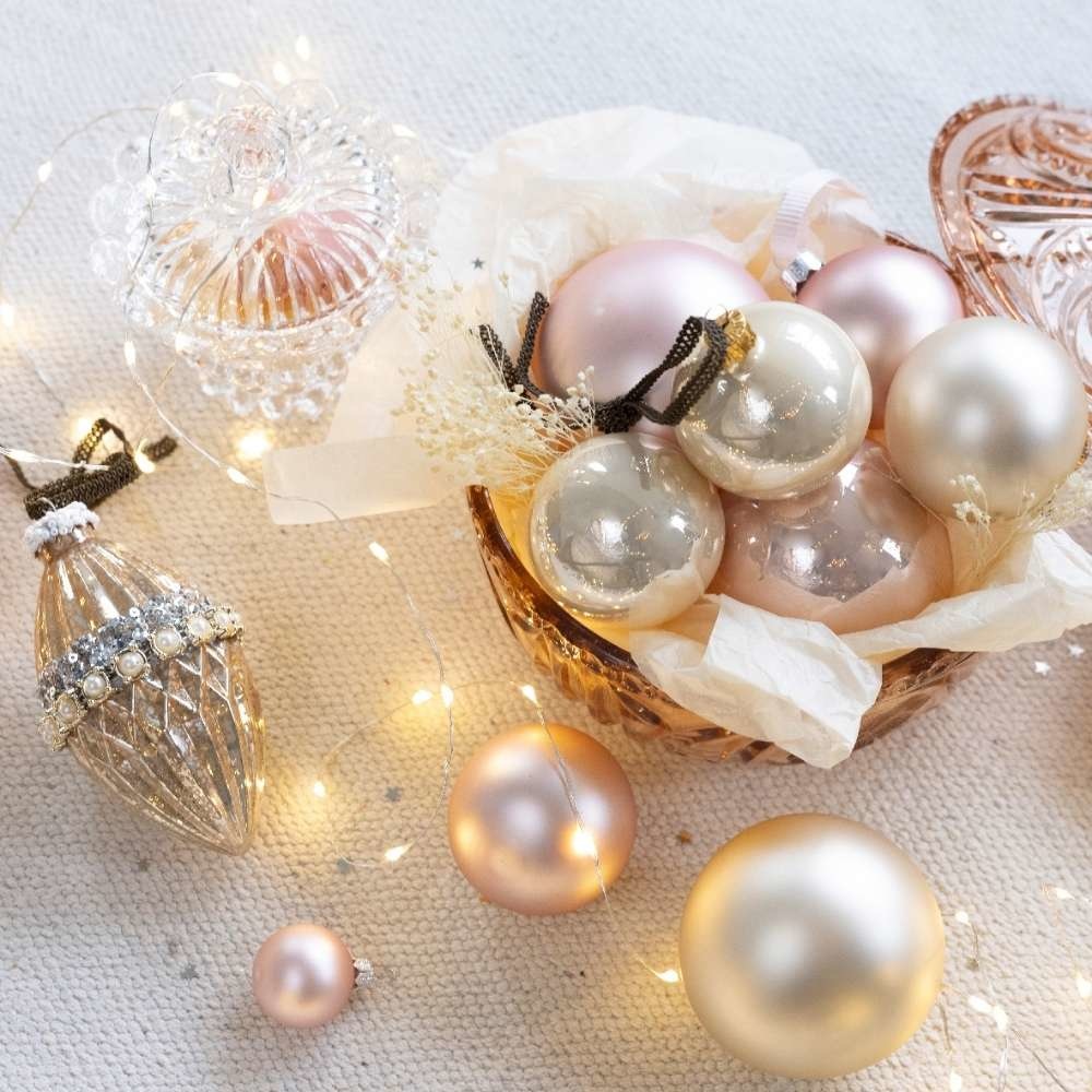 Kerstballen set 10-delig | glas | poederroze | 6cm