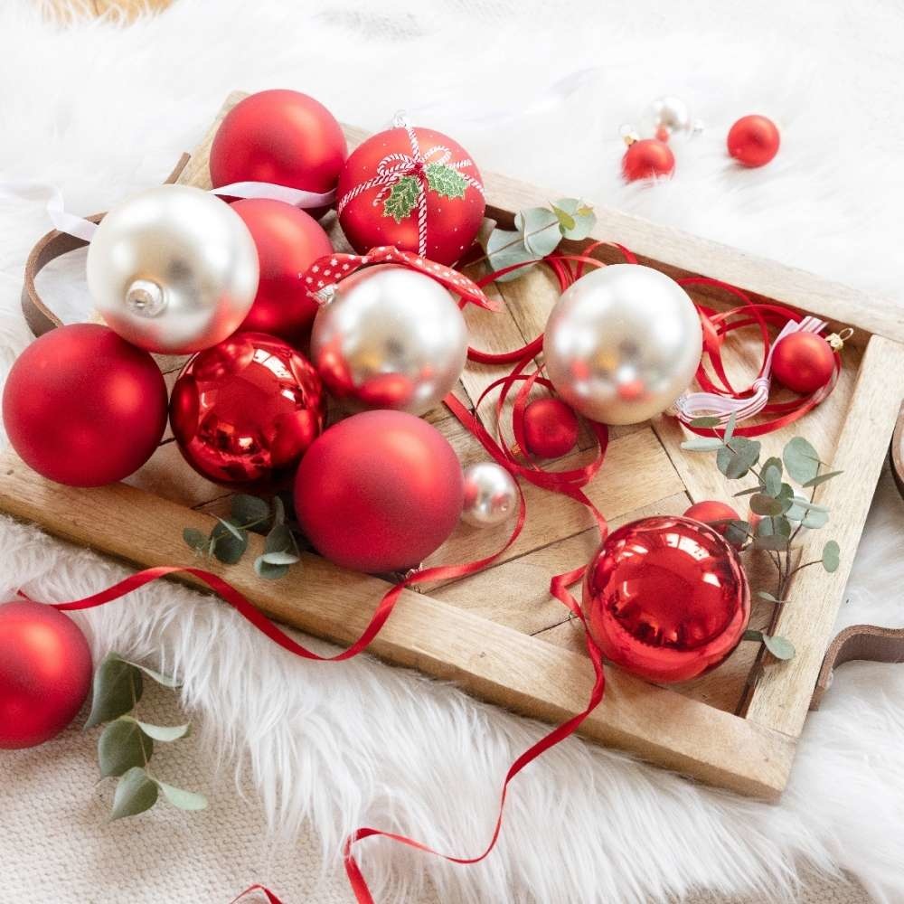 Kerstballen set 10-delig | glas | donkerrood | 6cm