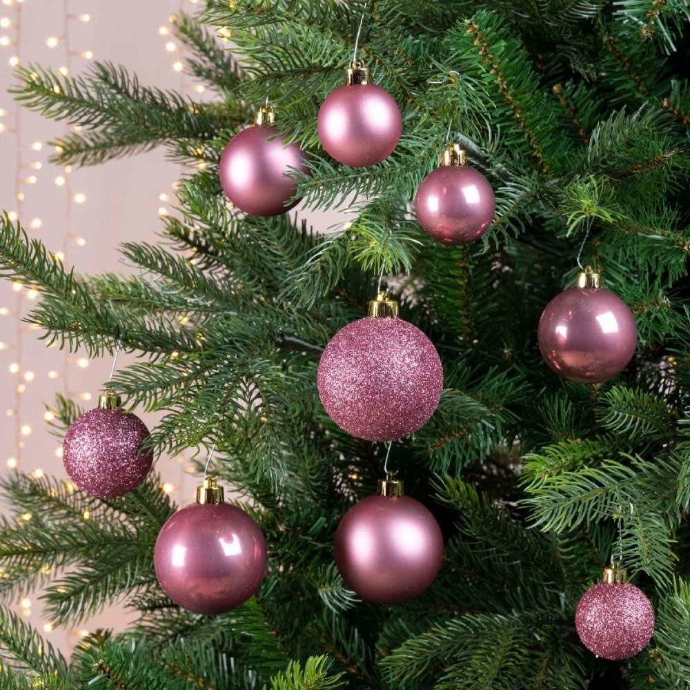 Kerstballen set 42-delig | glas | poederroze | diverse maten