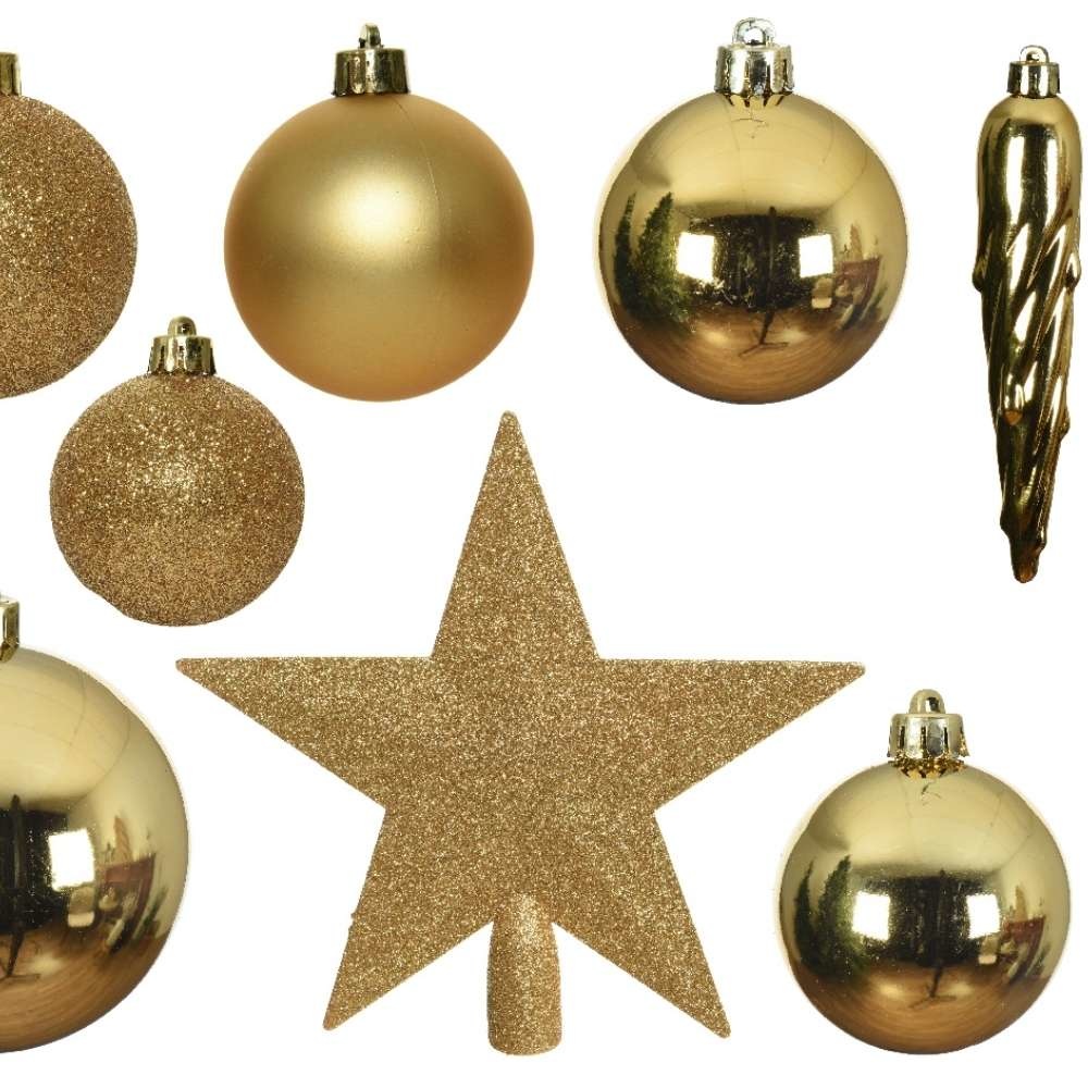 Kerstballen mixbox 33-delig | kunststof/onbreekbaar | lichtgoud | diverse maten