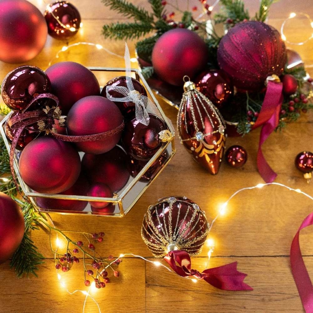 Kerstballen set 12-delig | kunststof/onbreekbaar | donkerrood | 6cm