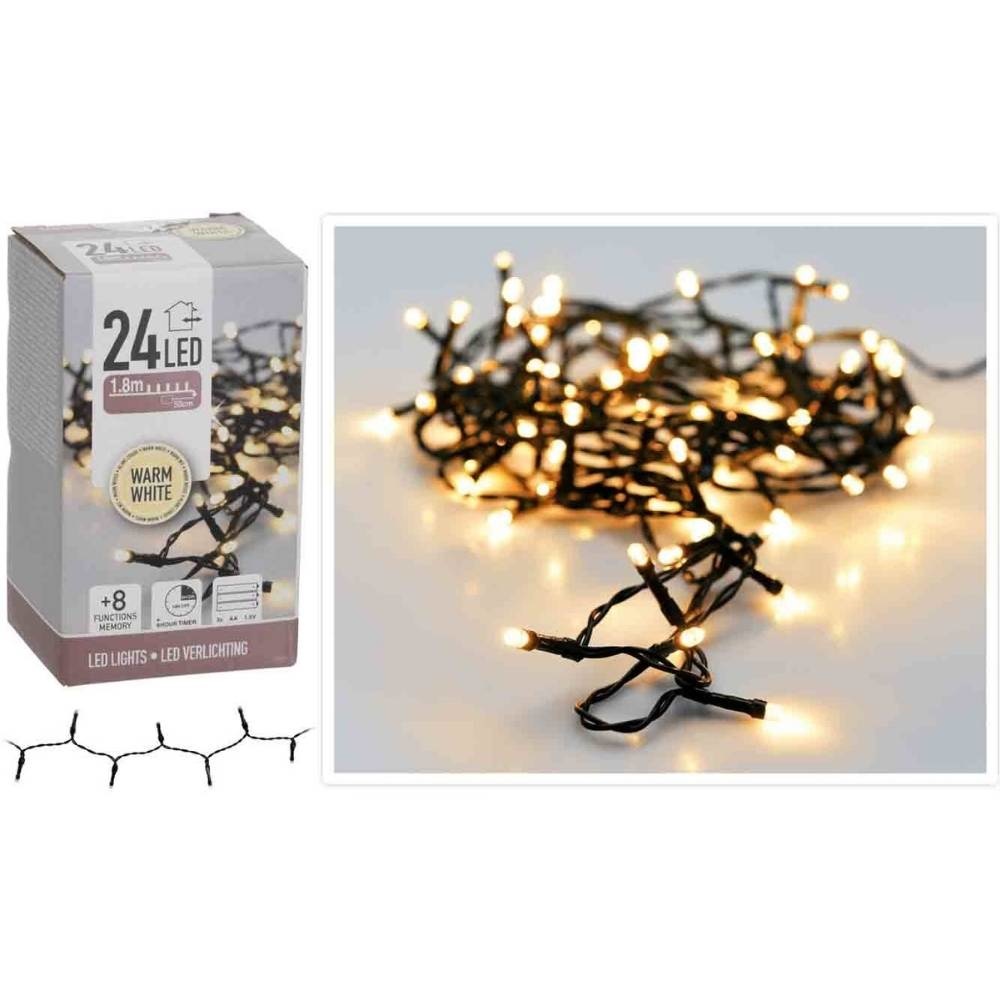 Kerstverlichting op batterijen | 24 LED lampjes | warm wit | 1,8 meter