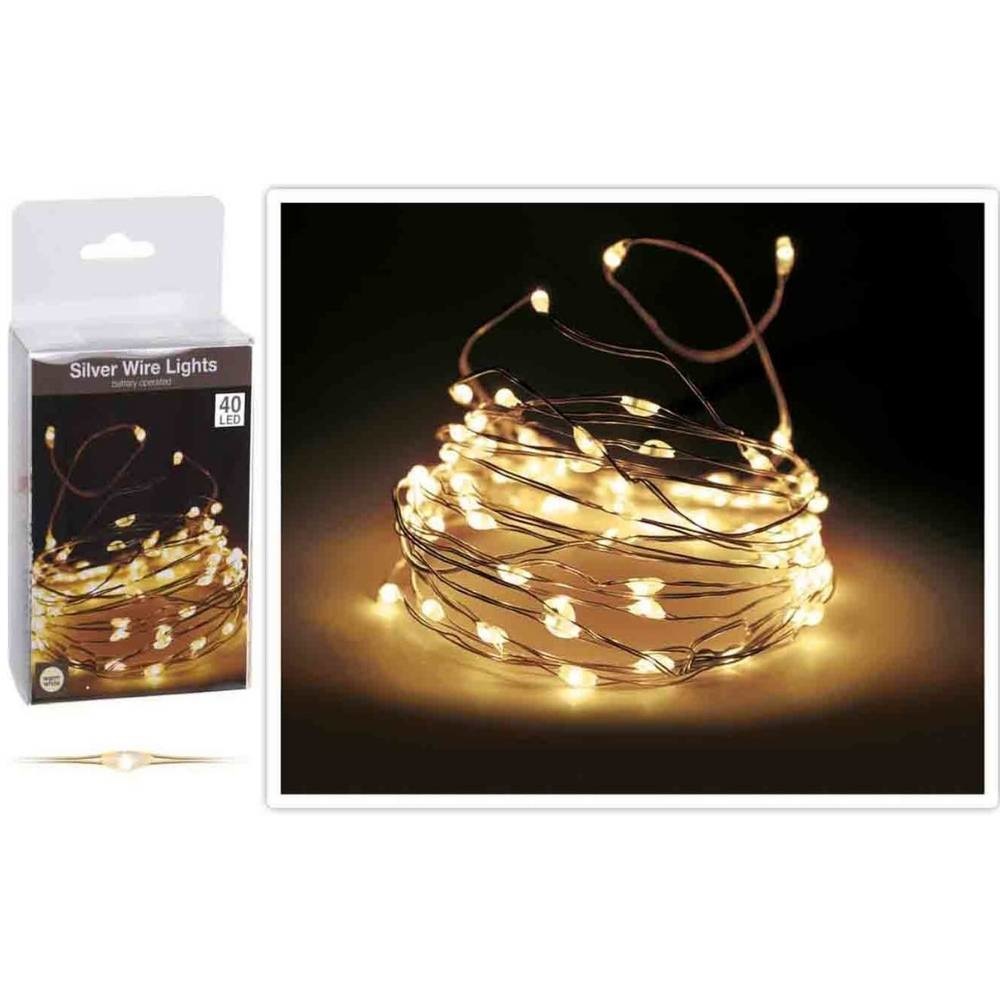 Kerstverlichting zilverdraad | 40 LED lampjes | warm wit | 2 meter