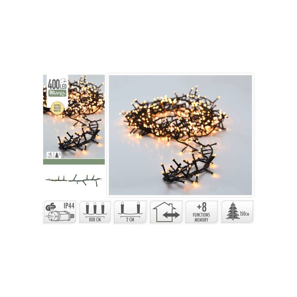 Kerstverlichting micro cluster | 400 LED lampjes | extra warm wit | 8 meter