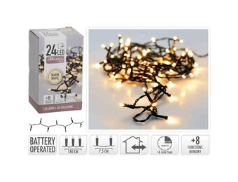 Kerstverlichting op batterijen | 24 LED lampjes | warm wit | 1,8 meter