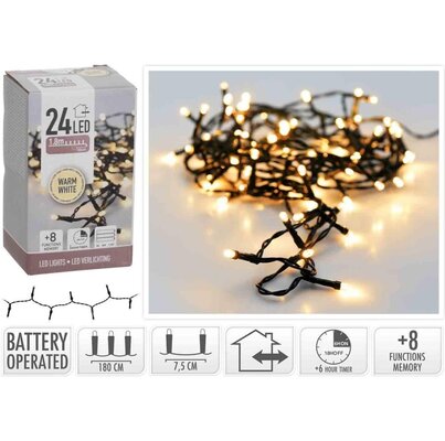 Kerstverlichting op batterijen | 24 LED lampjes | warm wit | 1,8 meter