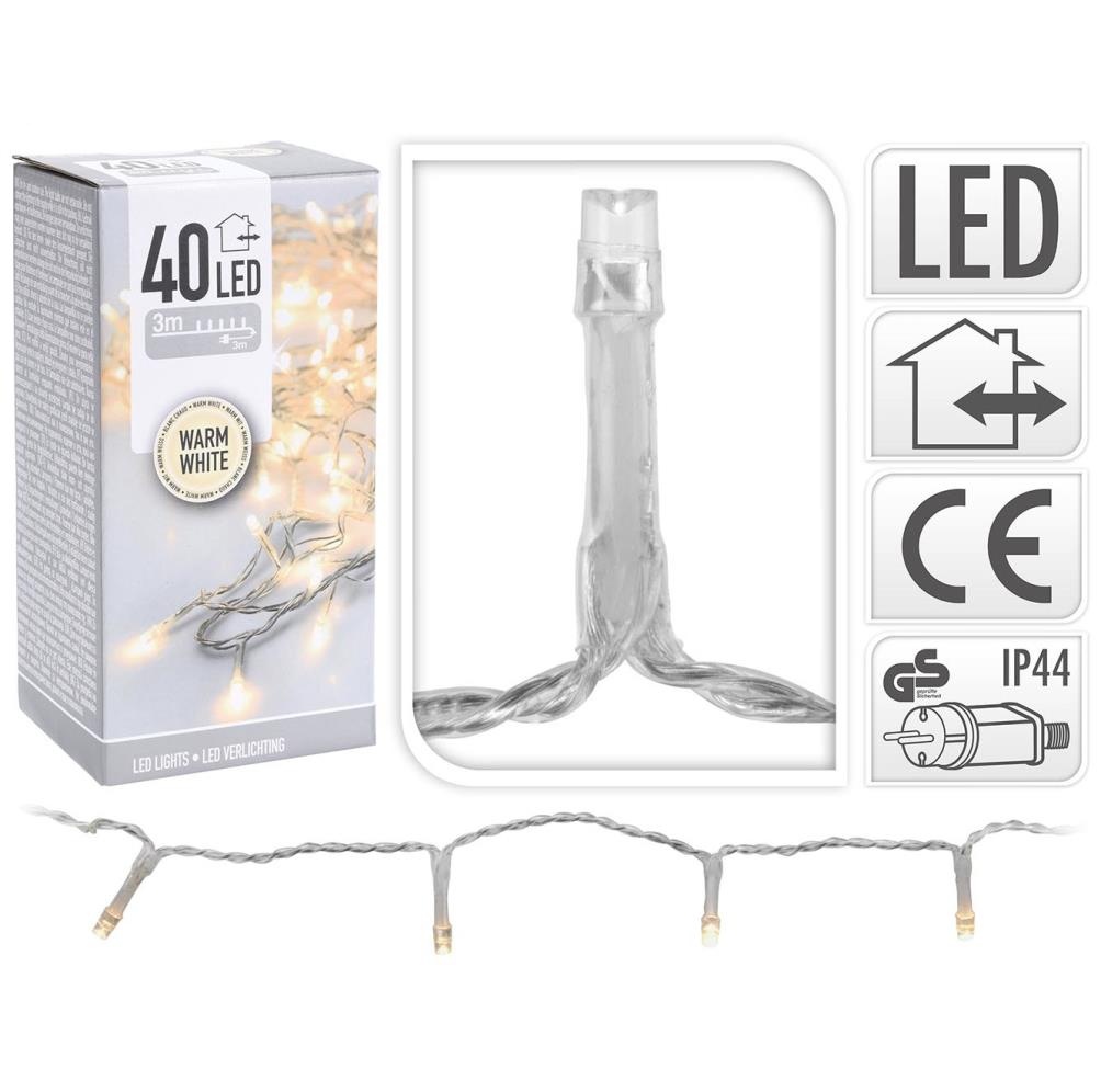 Kerstverlichting transparant snoer | 40 LED lampjes | warm wit | 3 meter